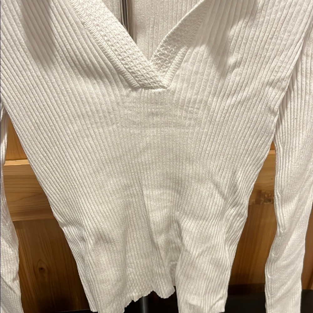 Marled White Ribbed Long Sleeve Top - Picture 4 of 7